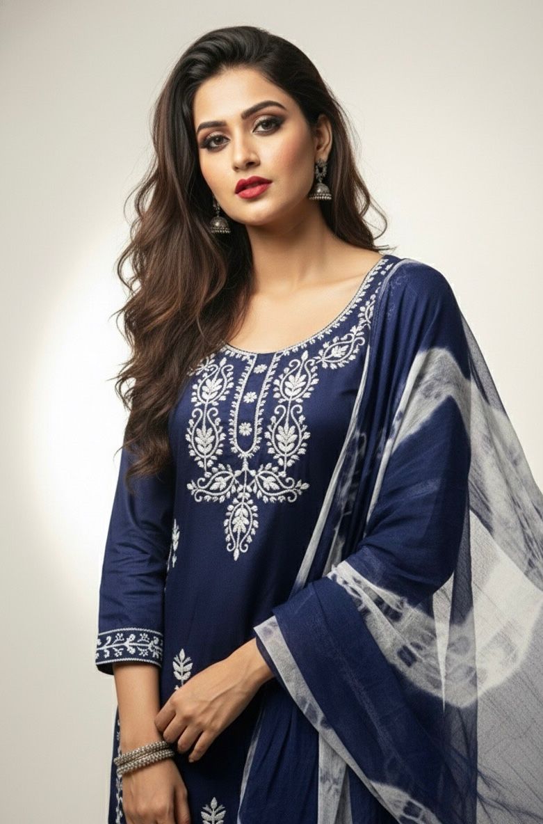 AJVIE Women’s Designer Embroidered Kurta with Dupatta & Pant – Premium Ethnic Collection