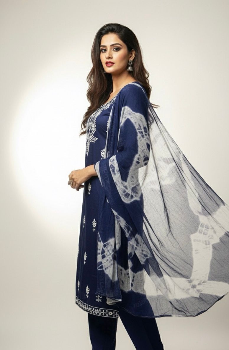 AJVIE Women’s Designer Embroidered Kurta with Dupatta & Pant – Premium Ethnic Collection