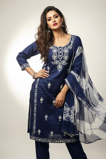 AJVIE Women’s Designer Embroidered Kurta with Dupatta & Pant – Premium Ethnic Collection