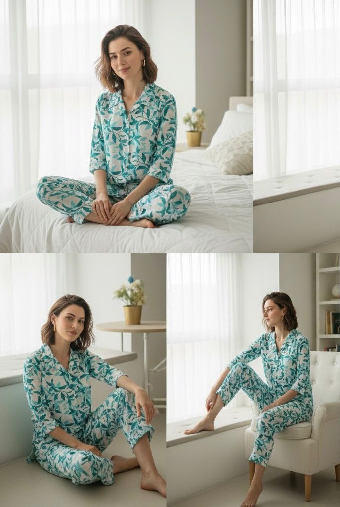 AJVIE Designer Aqua Leaf Buttoned Cord Set 🌿✨