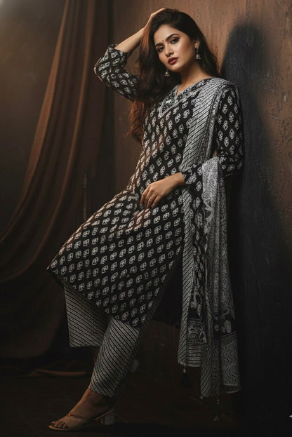 AJVIE Special Pure Cotton 3 Piece with Dupatta and Pant