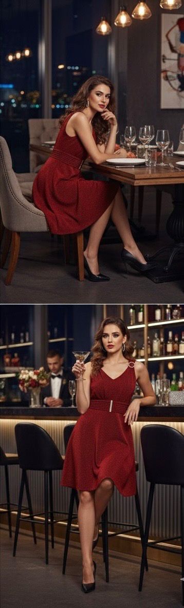 AJVIE Ruby Charm Sleeveless Fit & Flare Dress with Waist Detailing