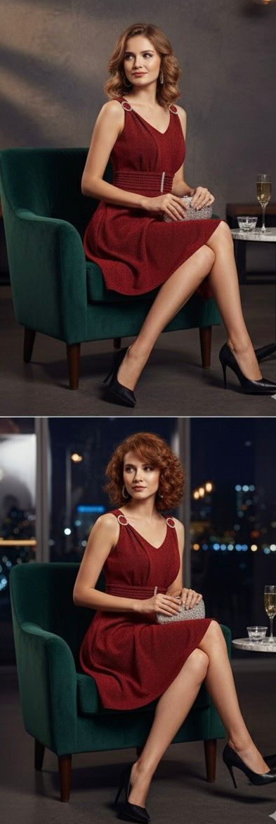 AJVIE Ruby Charm Sleeveless Fit & Flare Dress with Waist Detailing