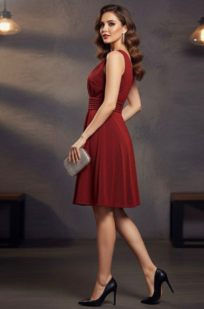 AJVIE Ruby Charm Sleeveless Fit & Flare Dress with Waist Detailing