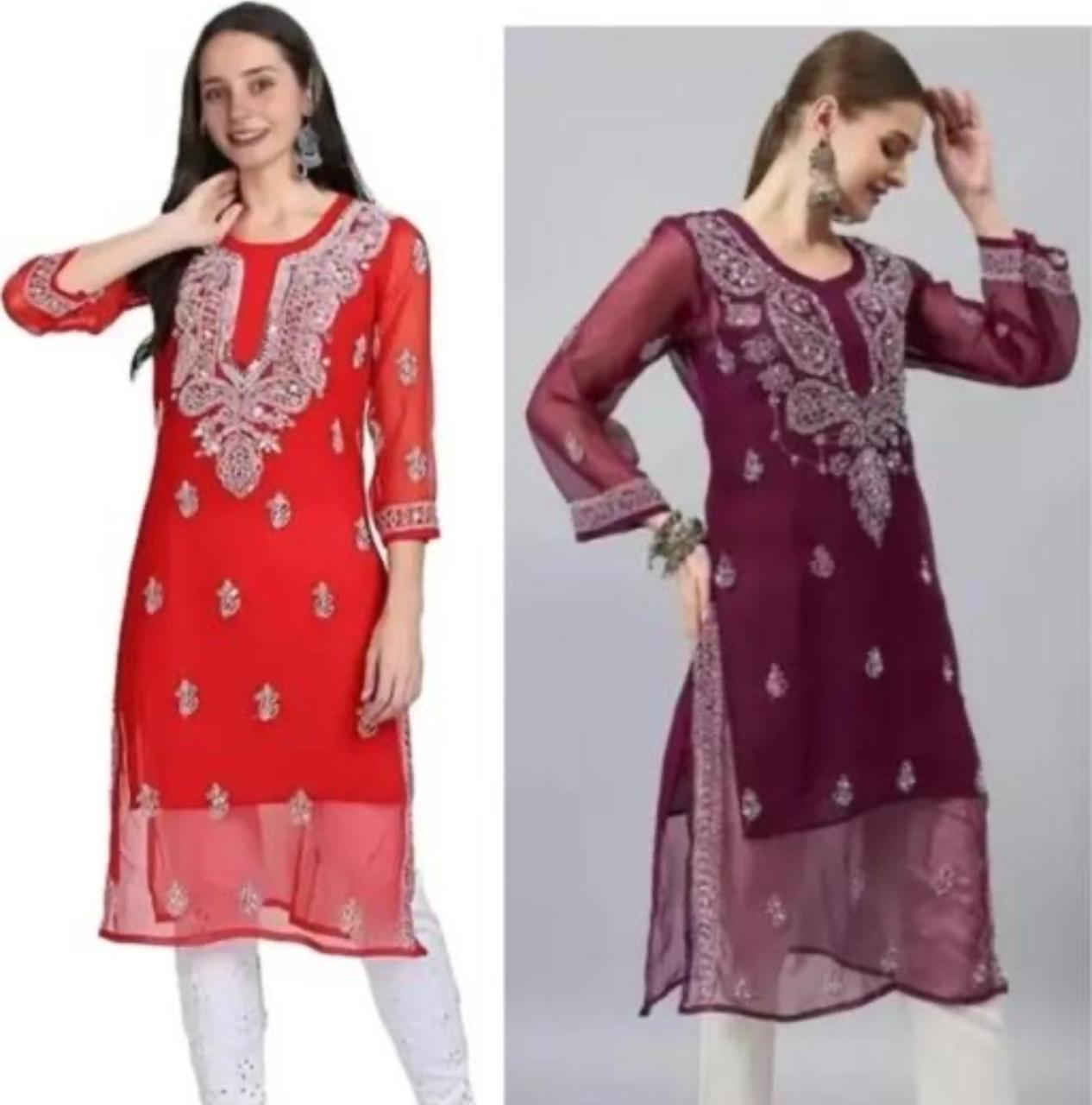 Lucknavi Chikankari Kurtis With Georgette Fabrics