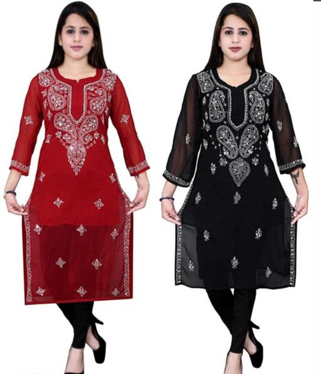 Lucknavi Chikankari Kurtis With Georgette Fabrics