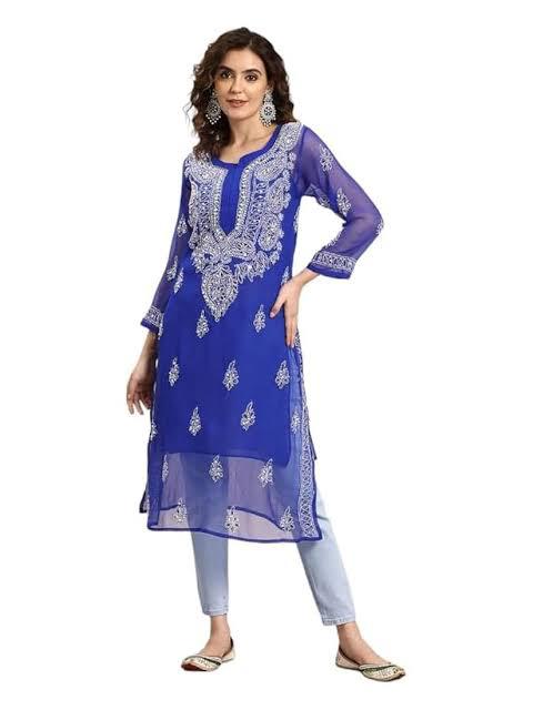 Lucknavi Chikankari Kurtis With Georgette Fabrics
