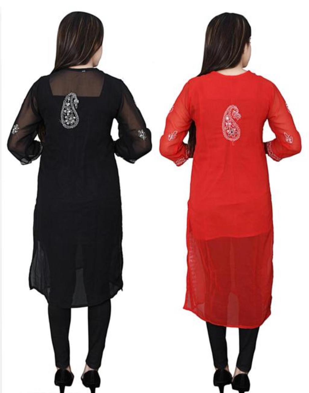 Lucknavi Chikankari Kurtis With Georgette Fabrics