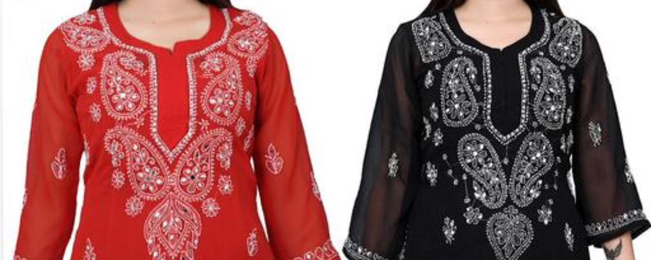 Lucknavi Chikankari Kurtis With Georgette Fabrics