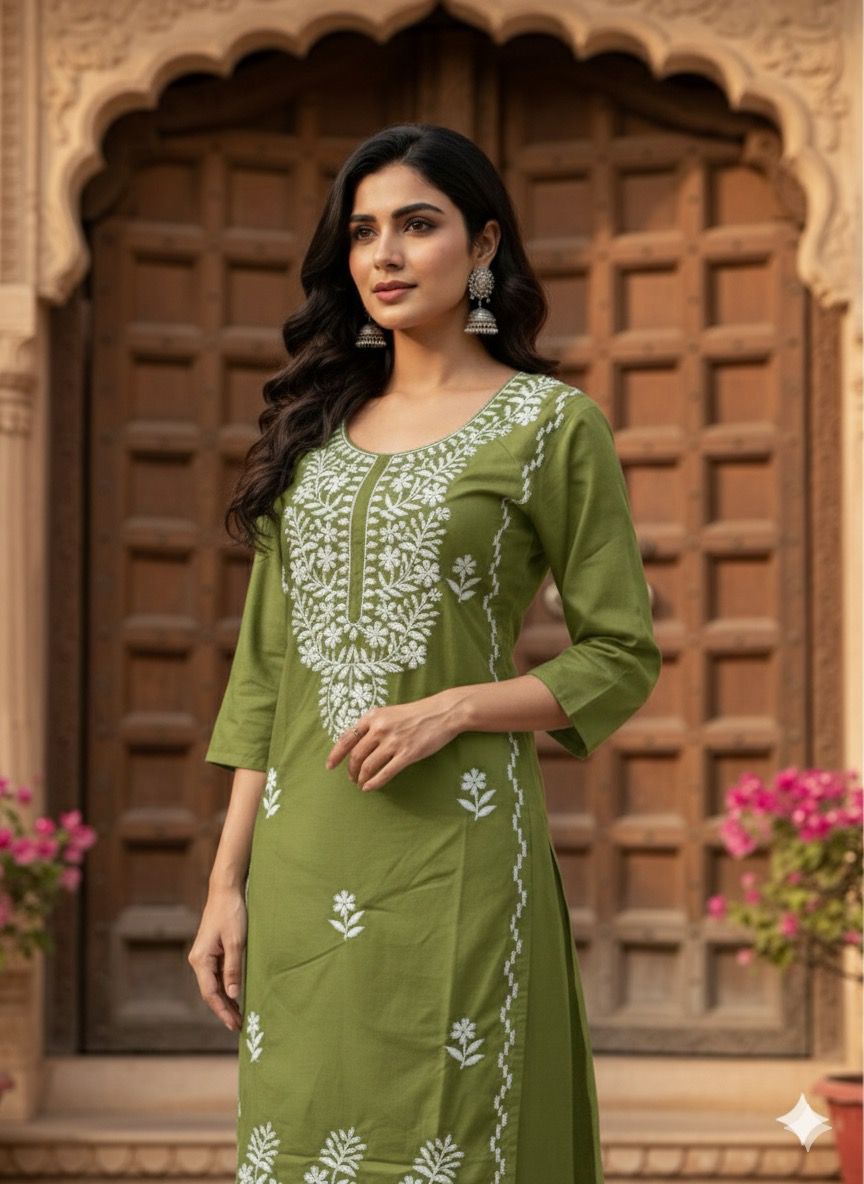 💫 AJVIE – Lucknavi Designer Embroidered Dress Set (With Pant & Dupatta)