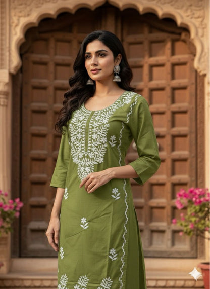 💫 AJVIE – Lucknavi Designer Embroidered Dress Set (With Pant & Dupatta)