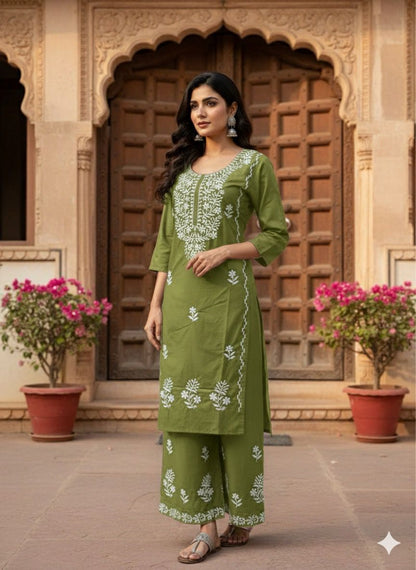 💫 AJVIE – Lucknavi Designer Embroidered Dress Set (With Pant & Dupatta)