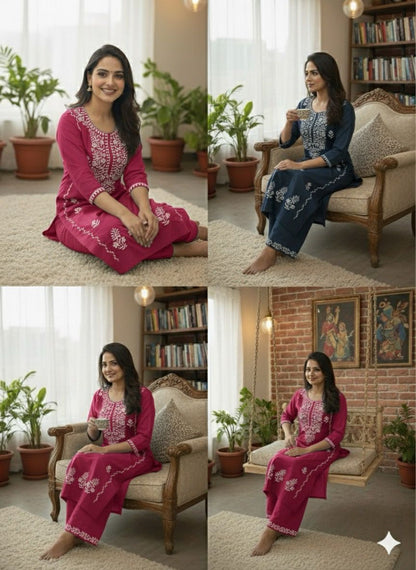 💫 AJVIE – Lucknavi Designer Embroidered Dress Set (With Pant & Dupatta)