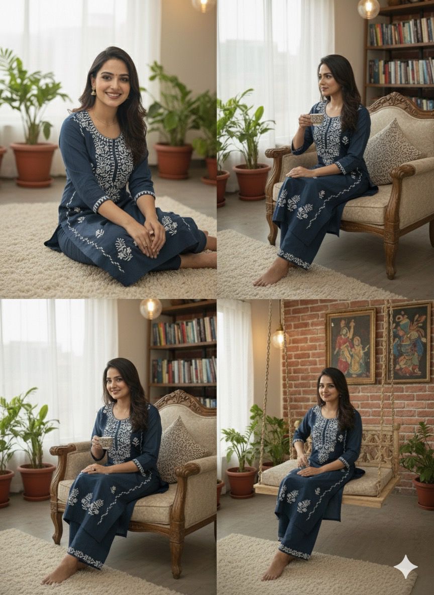 💫 AJVIE – Lucknavi Designer Embroidered Dress Set (With Pant & Dupatta)