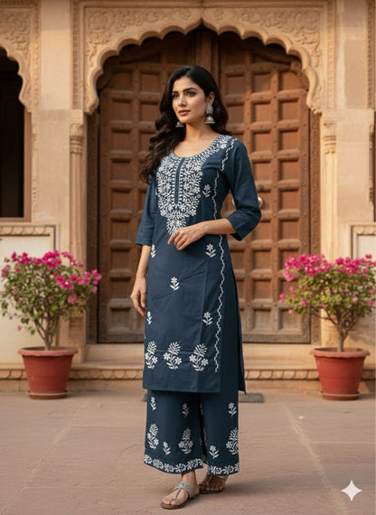 💫 AJVIE – Lucknavi Designer Embroidered Dress Set (With Pant & Dupatta)