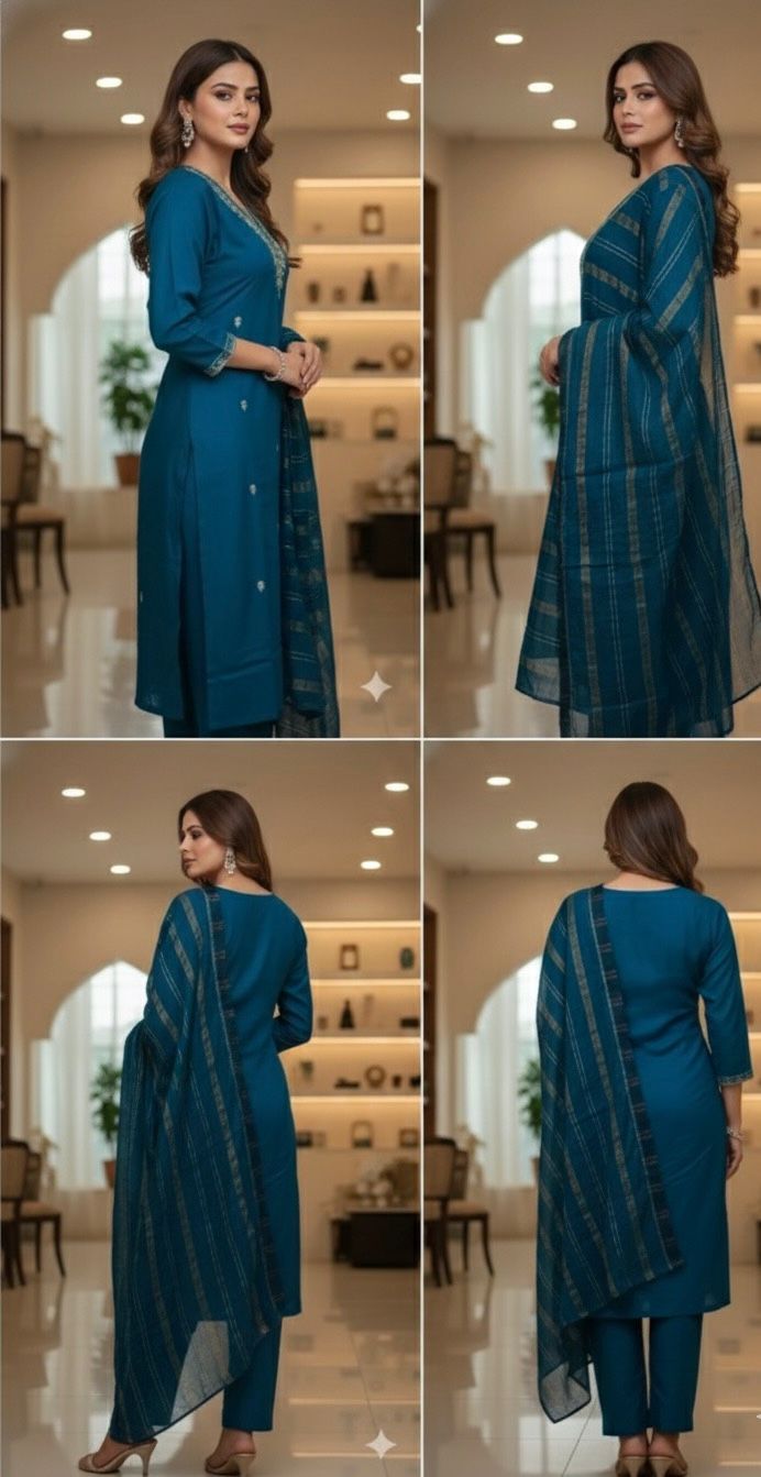 AJVIE Special Roman Silk Fabrics Designer Suit with Dupatta in Yellow, Red, Purple & Peacock Blue colour