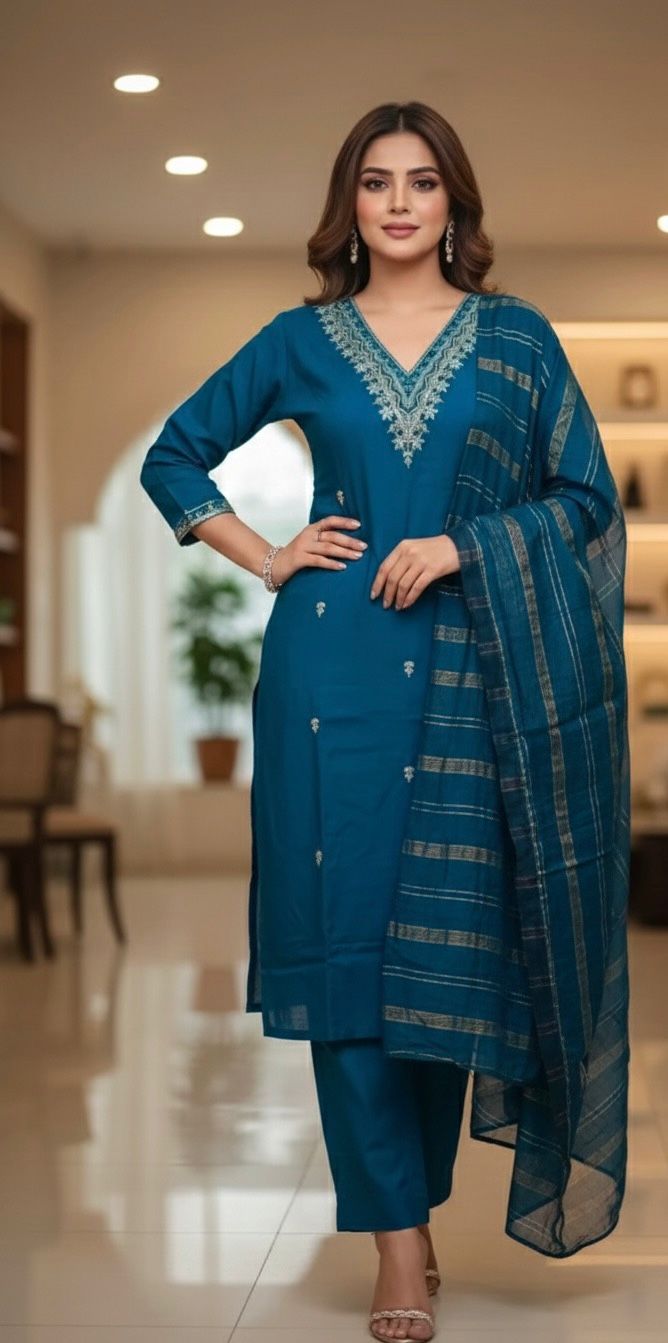 AJVIE Special Roman Silk Fabrics Designer Suit with Dupatta in Yellow, Red, Purple & Peacock Blue colour